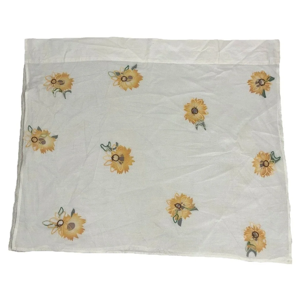 Window Curtain Small White Sunflower Embroidered Layered Floral 24x29